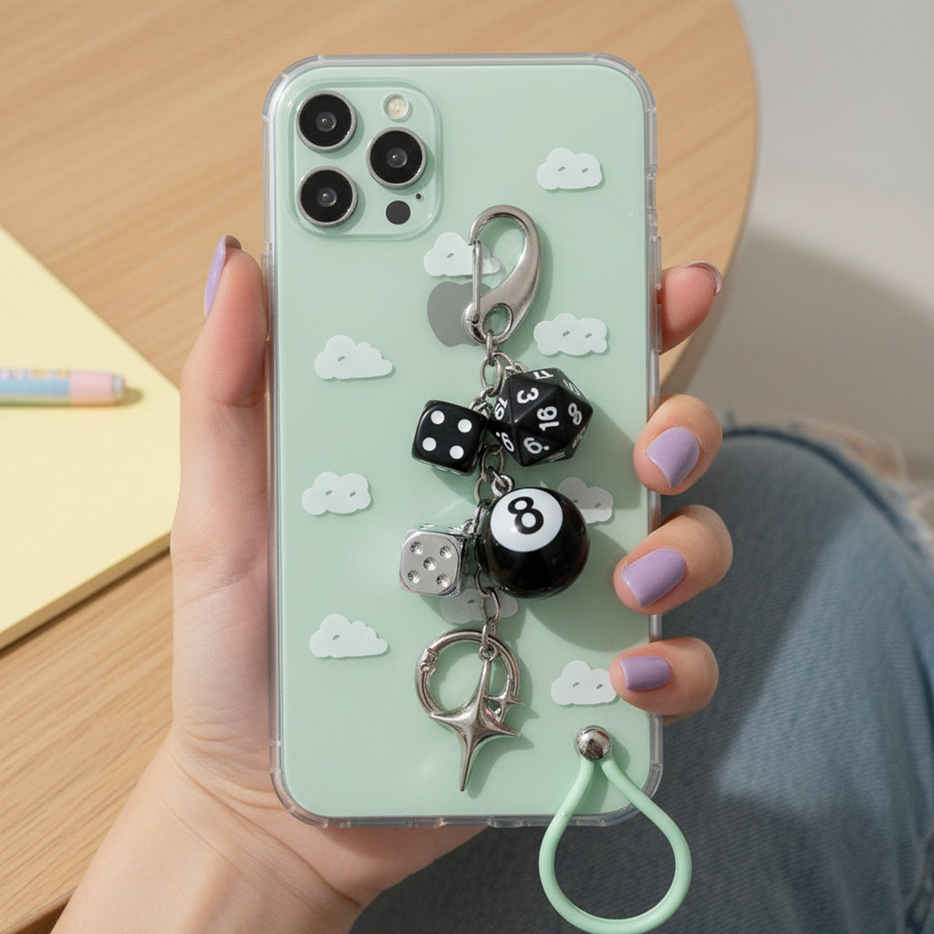 Black Acrylic Keyring With Lucky Charms