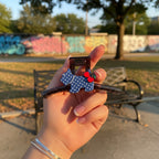 Blue Polka Dot Elephant Hair Claw With Cherry Charm