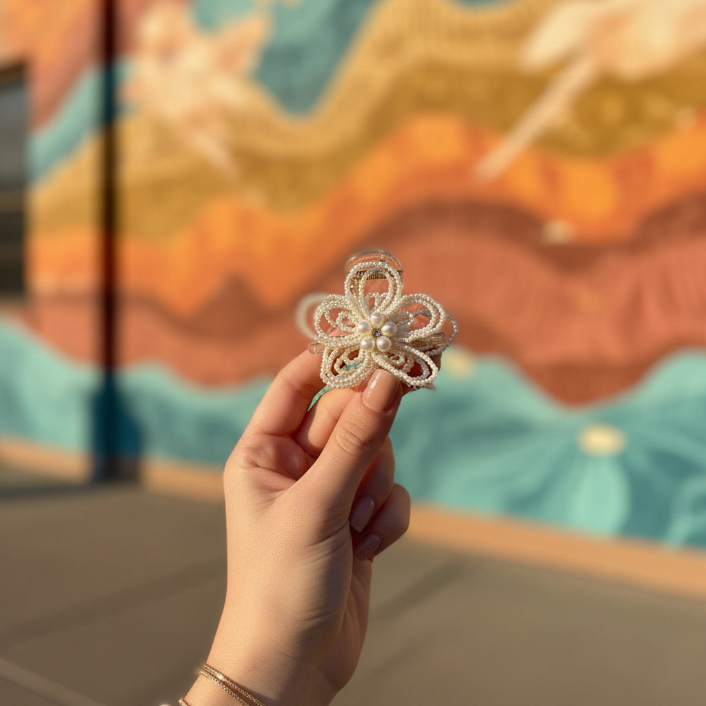 Pearl Beaded Flower Hair Claw Clip