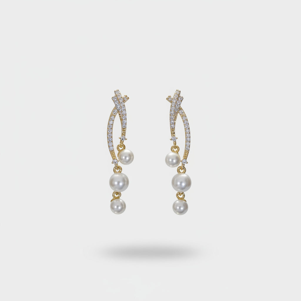 Pearl Drop Rhinestone Twist Earrings