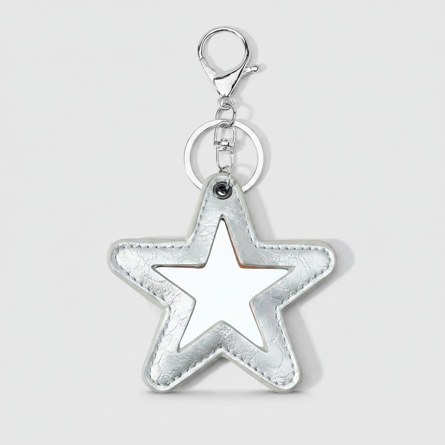 Star Cutout Leather Keychain Charm - Silver Star Keychain