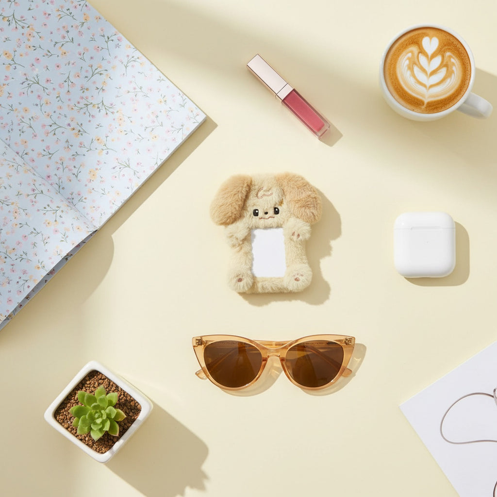 Fluffy Cream Bunny Phone Charm With Mirror