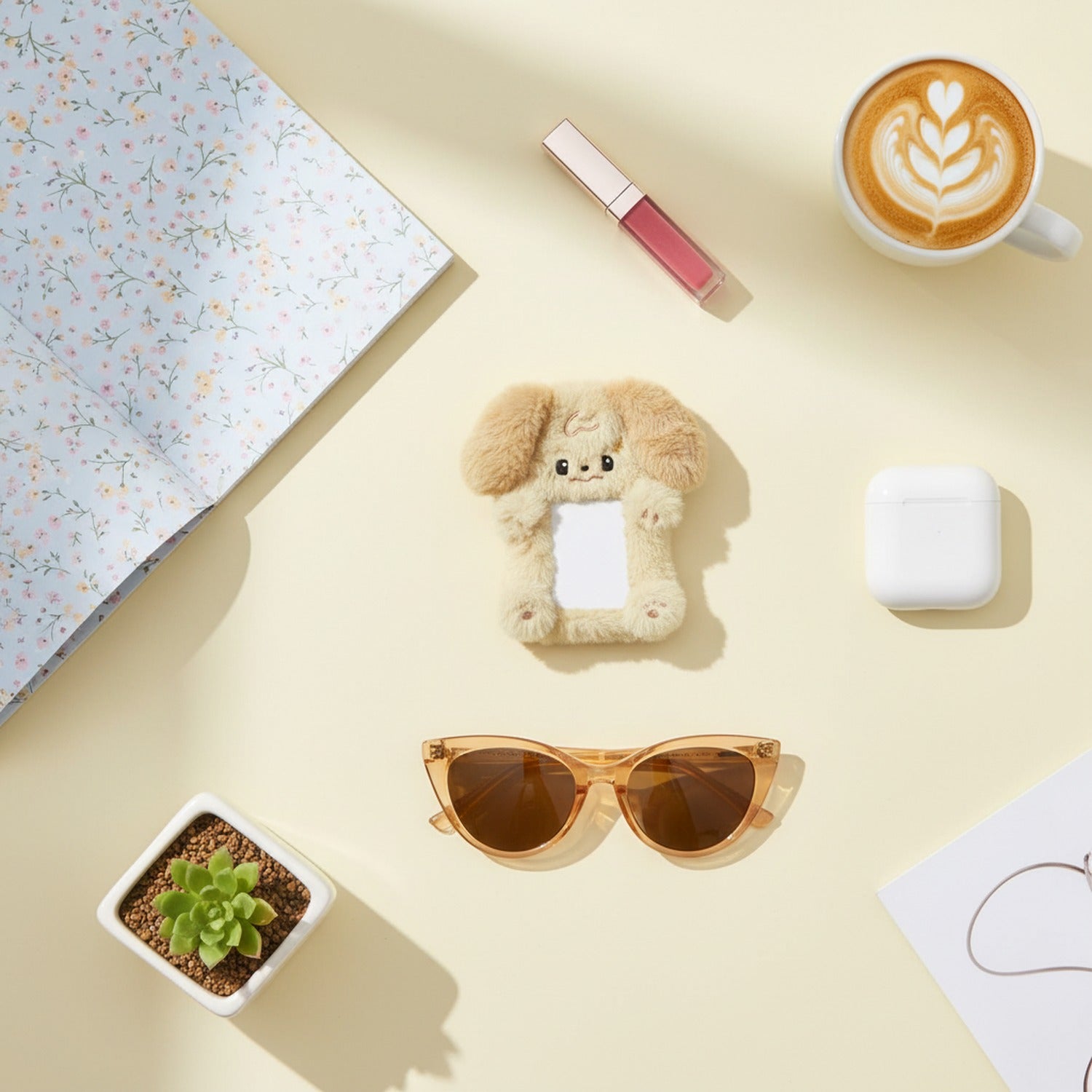 Fluffy Cream Bunny Phone Charm With Mirror