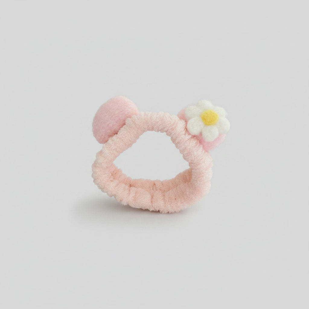 Fuzzy Pink Daisy Flower Hair Scrunchie