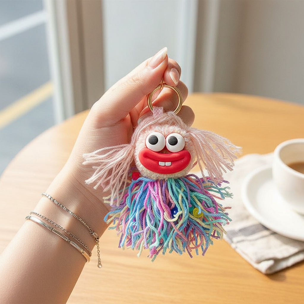 Fuzzy Monster Acrylic Keyring With Charms - Pink – novelty & toys (view 4)