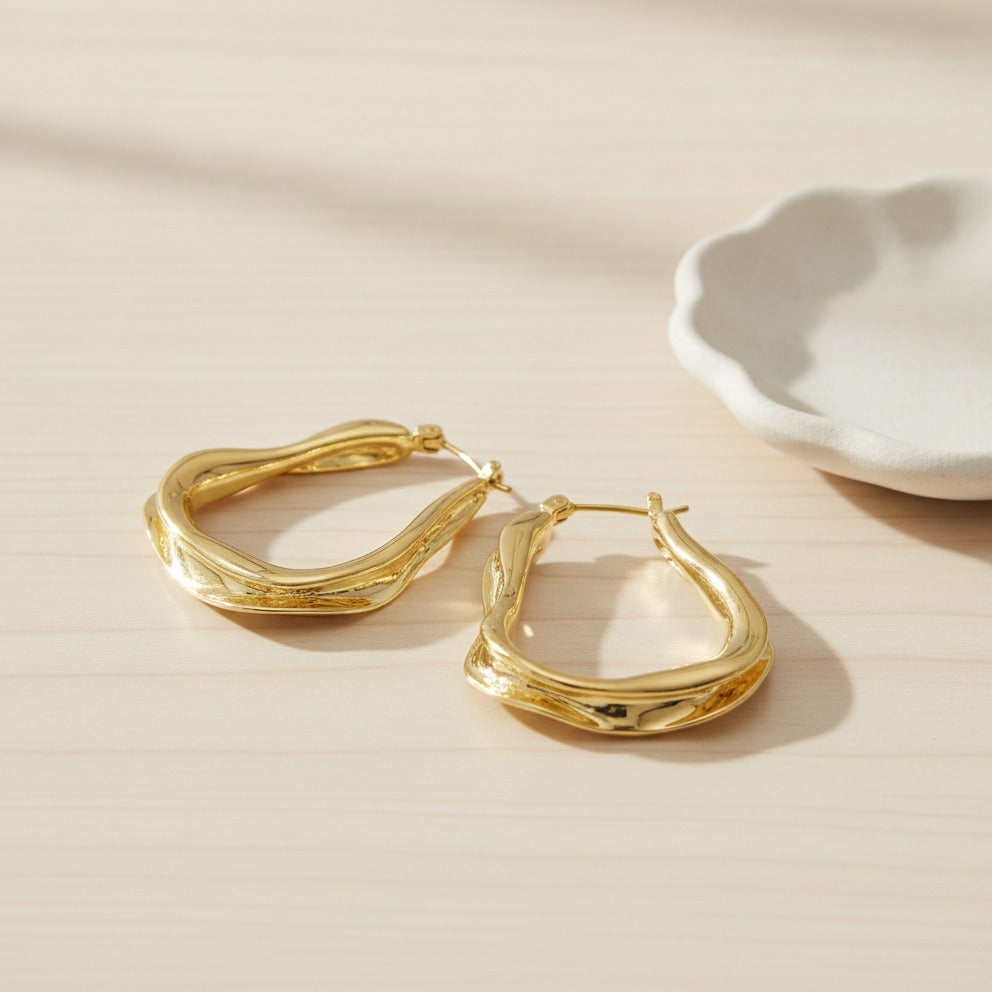 Twisted Textured Hoop Earrings - Gold