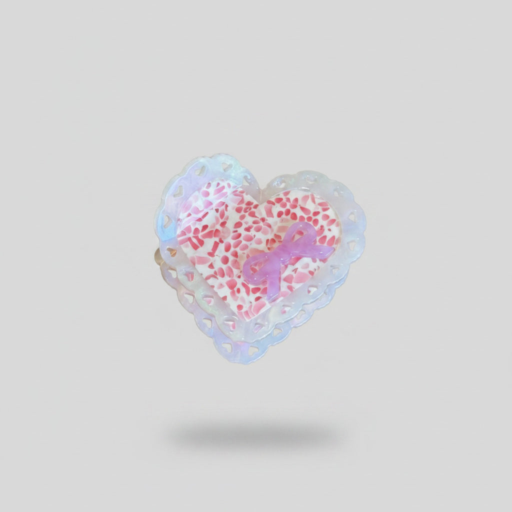 Heart-Shaped Iridescent Beaded Hair Claw