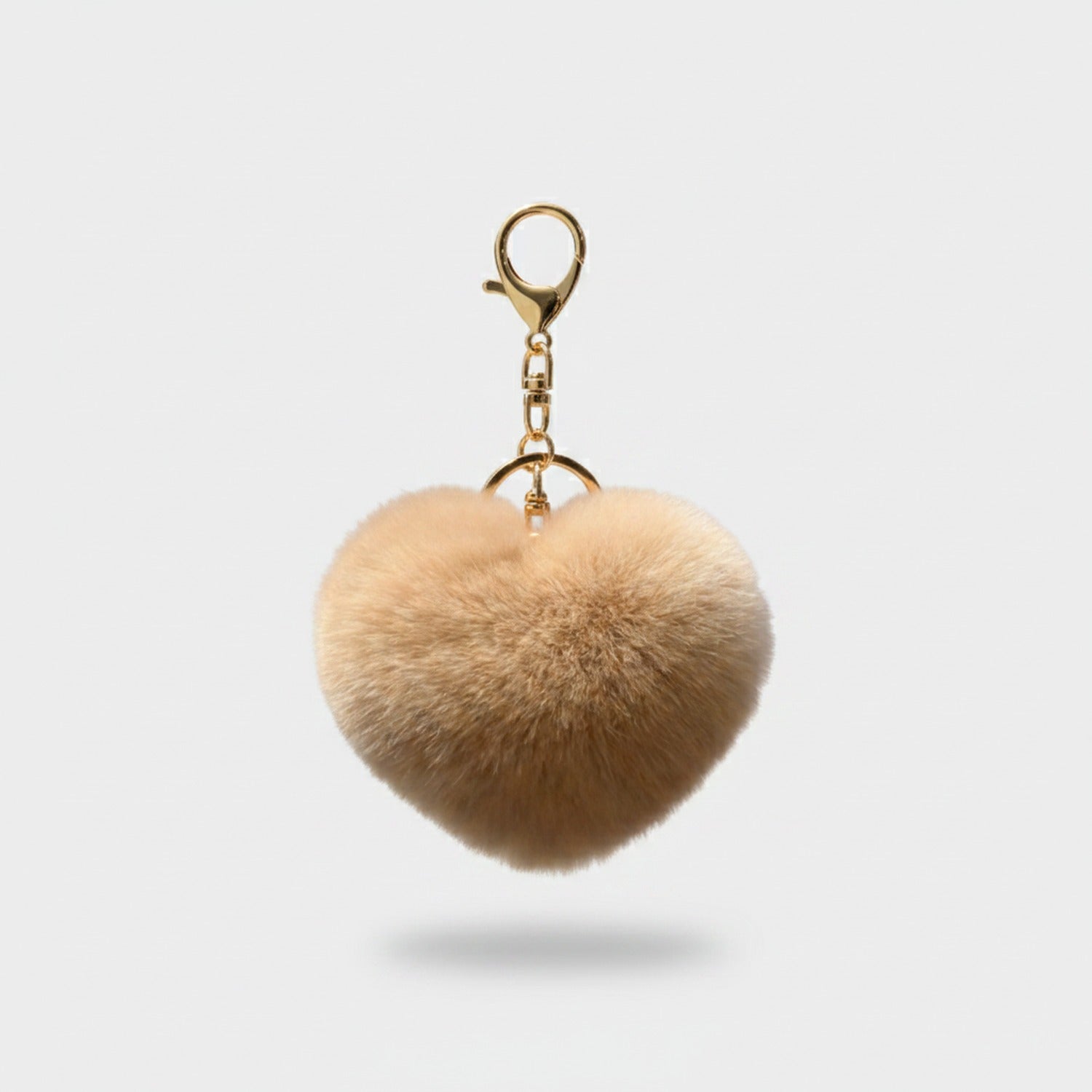 Beige Fuzzy Heart Pom Pom Keychain