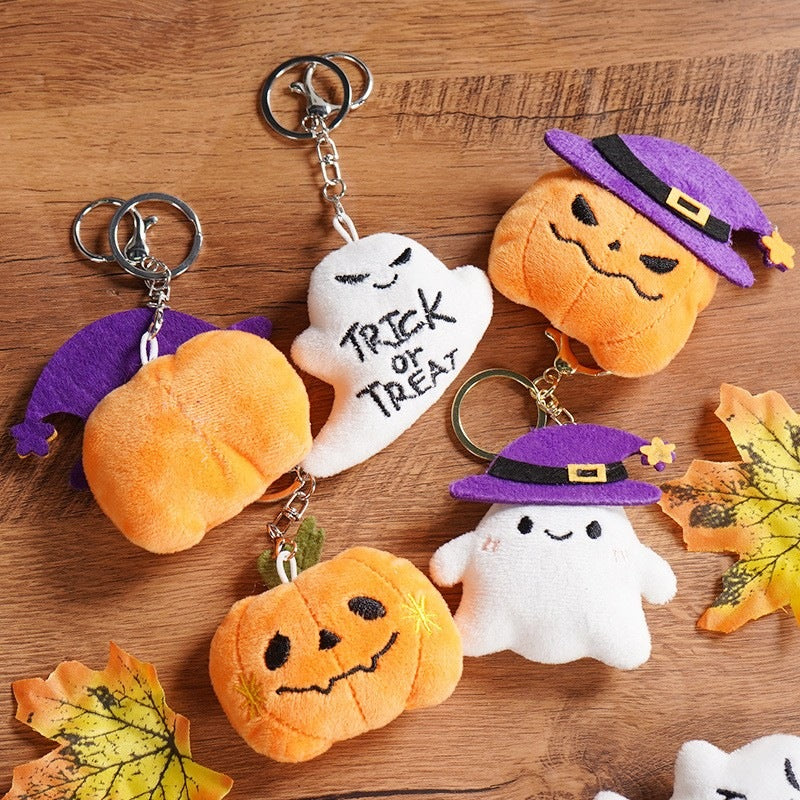 Halloween Pumpkin Ghost Plush Keychain Bag Charm Toy - Type 2