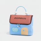 Blue Cosmetic Bag With Pearl Handle Details