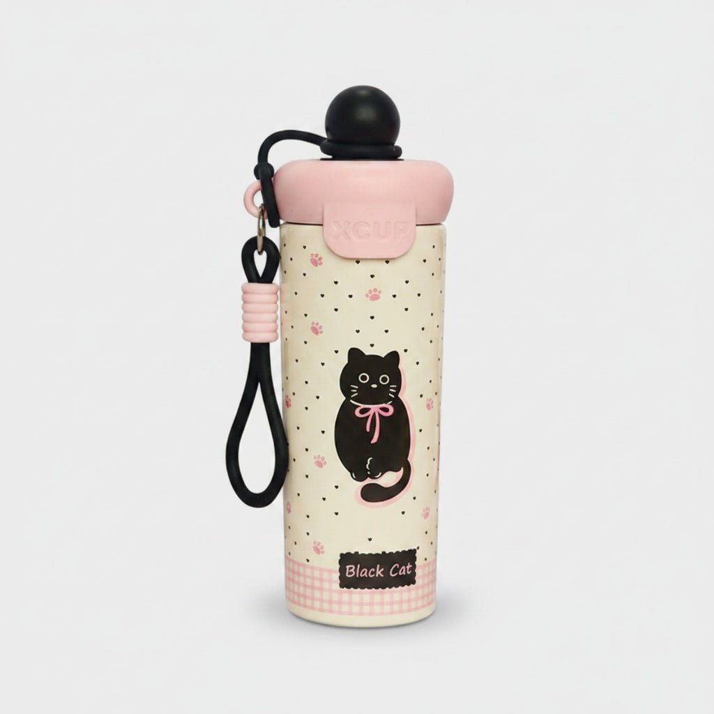 Black Cat Insulated Water Bottle With Charm