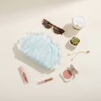 Light Blue Daisy Floral Ruched Cosmetic Bag
