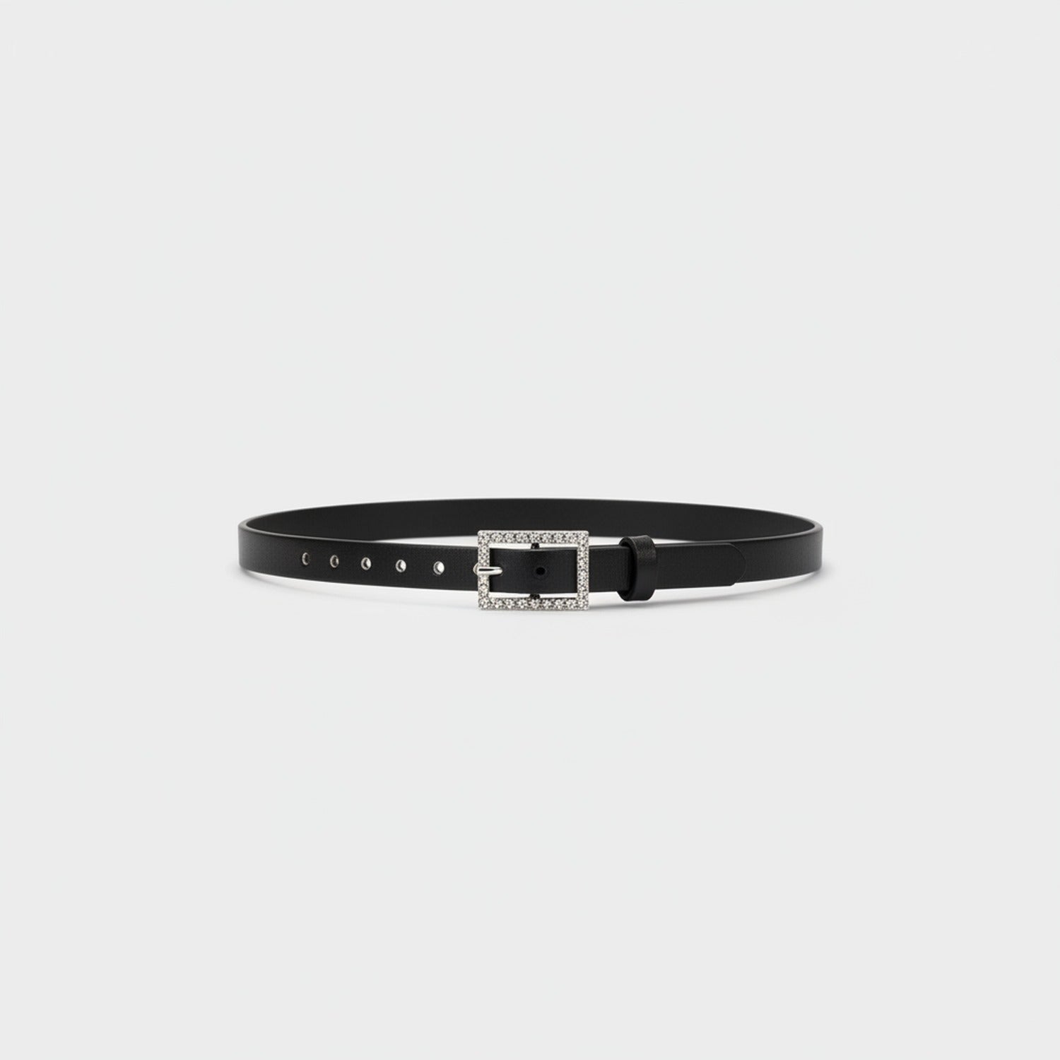 Black Leather Belt Rhinestone Buckle