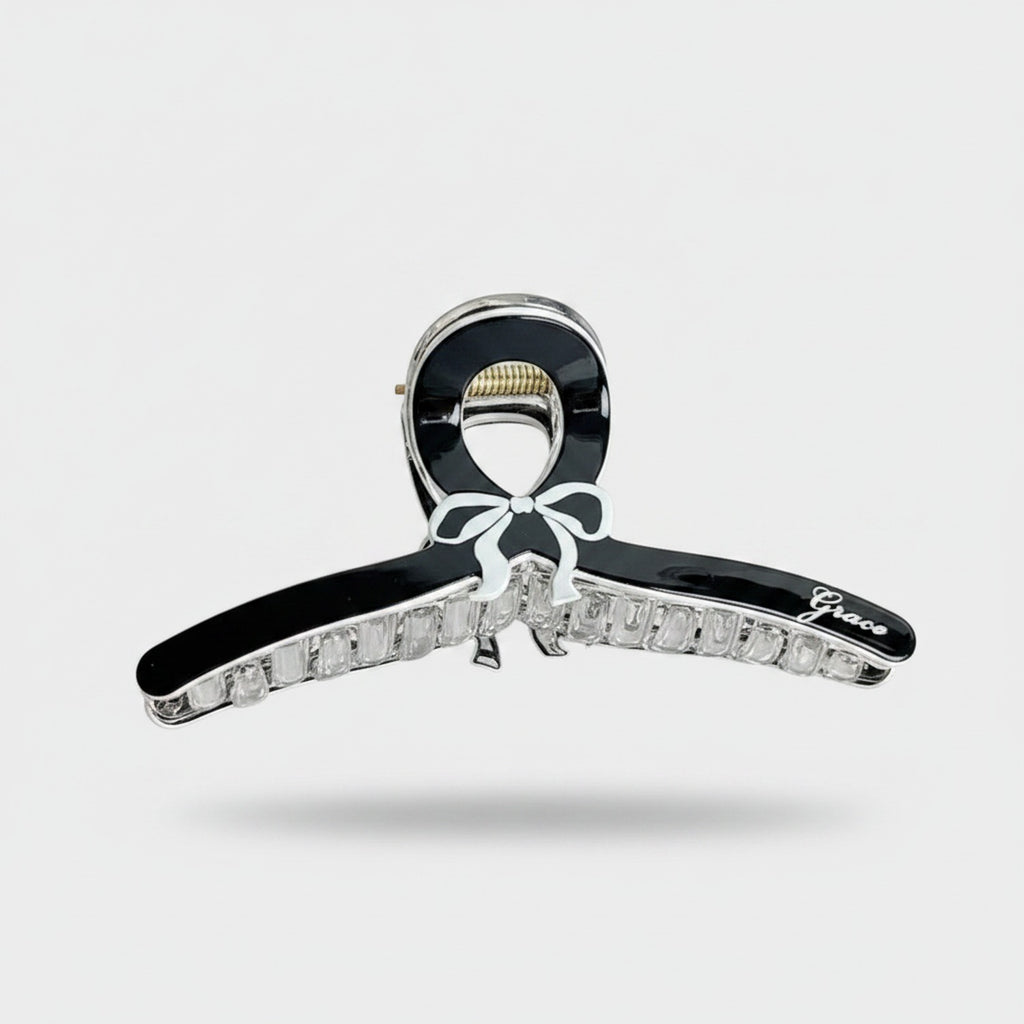 Black Rhinestone Bow Hair Claw Clip