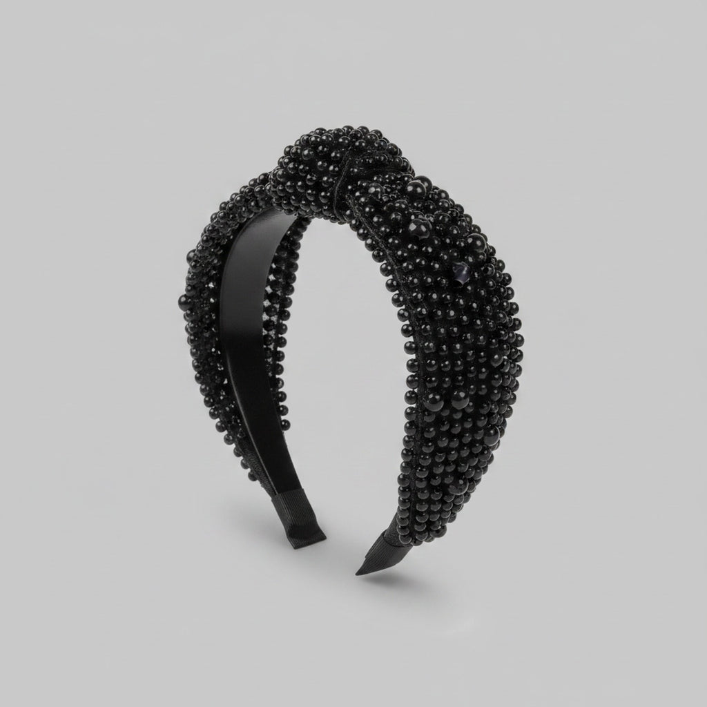 Black Beaded Padded Headband Knot