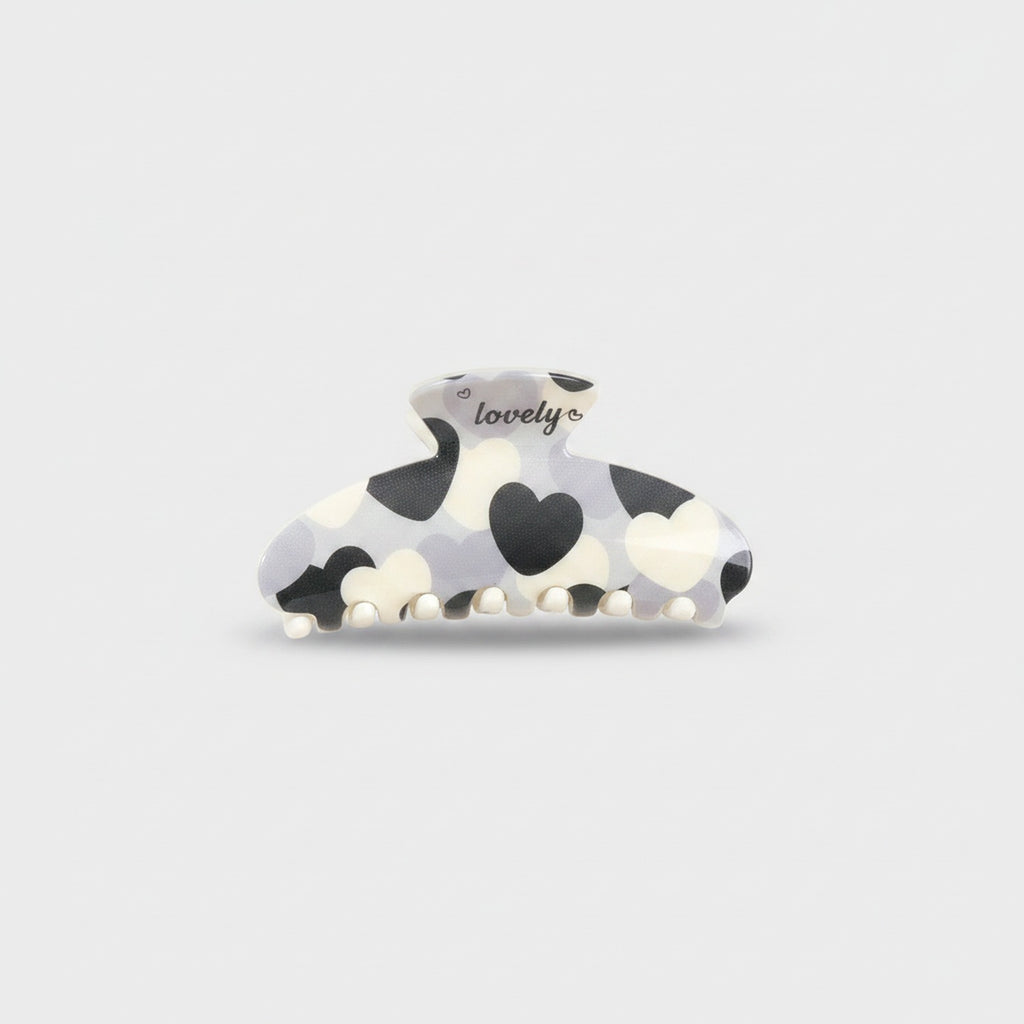 Heart Pearl Hair Claw Clip Black White