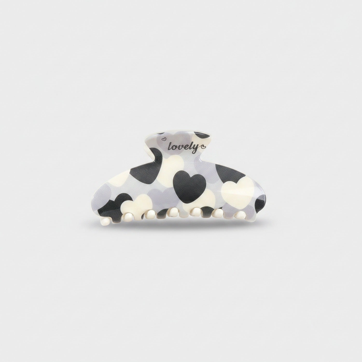 Heart Pearl Hair Claw Clip Black White