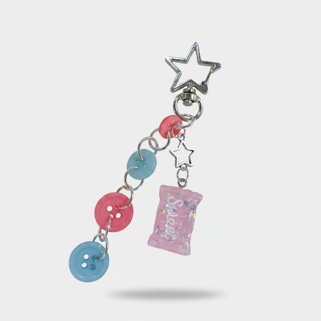 Acrylic Keyring With Star Charm And Button Accents