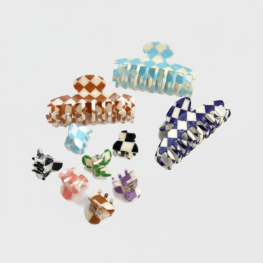 Checkered Hair Claws Colorblock Set Pack