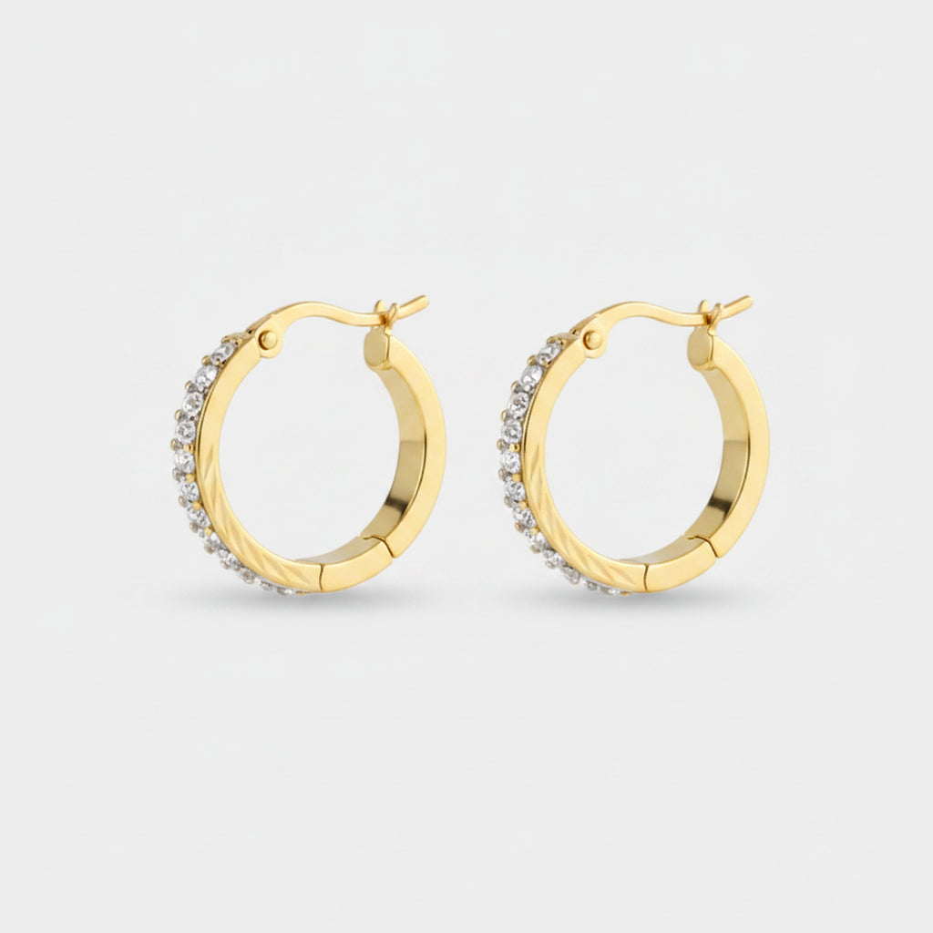 Crystal Pave Gold Hoop Earrings Gold
