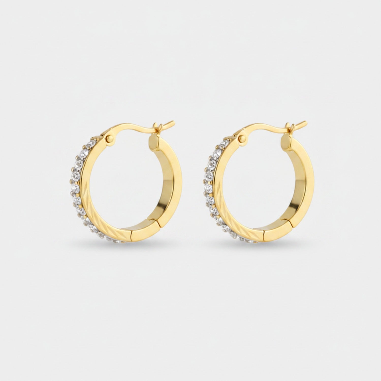 Crystal Pave Gold Hoop Earrings Gold