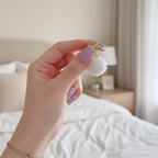 White Pom Pom Bow Rhinestone Drop Earrings