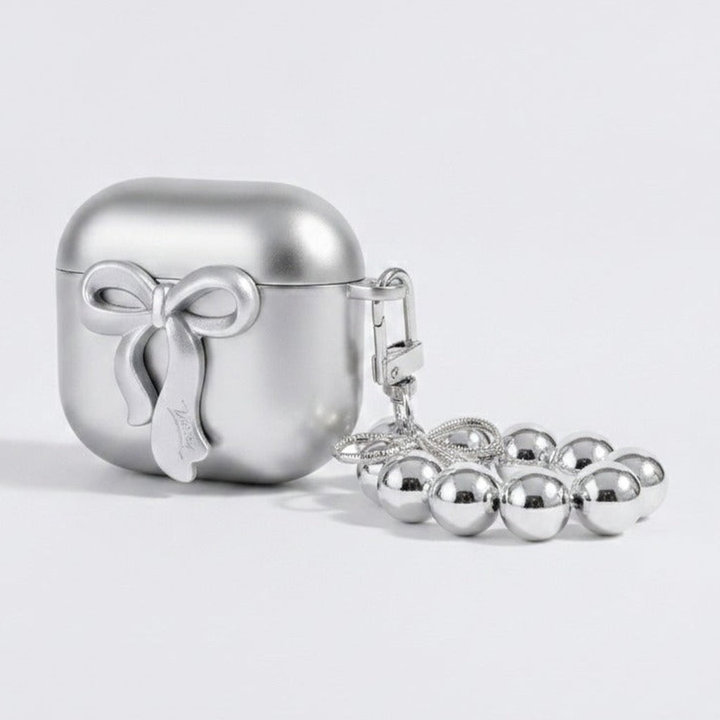 Bow Pearl Charm Airbuds Case - Silver (for AirPods 3)