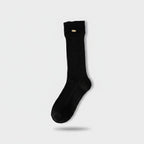 Black Ribbed Crew Socks With Gold Detail
