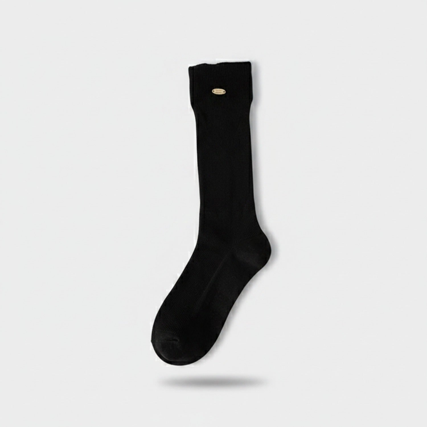 Black Ribbed Crew Socks With Gold Detail