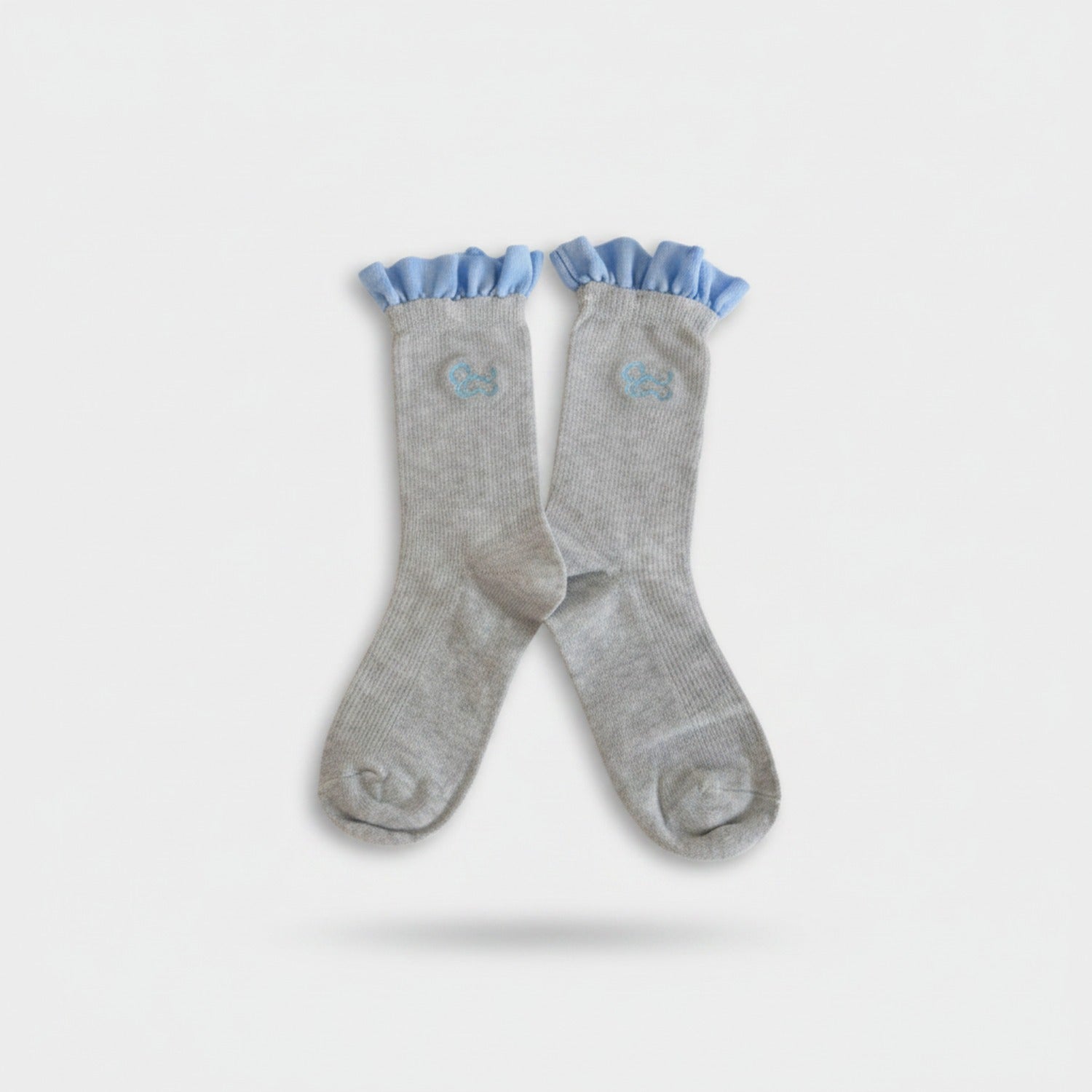 Cream Dachshund Embroidered Socks With Pink Ruffle Cuff