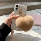 Beige Fuzzy Heart Pom Pom Keychain