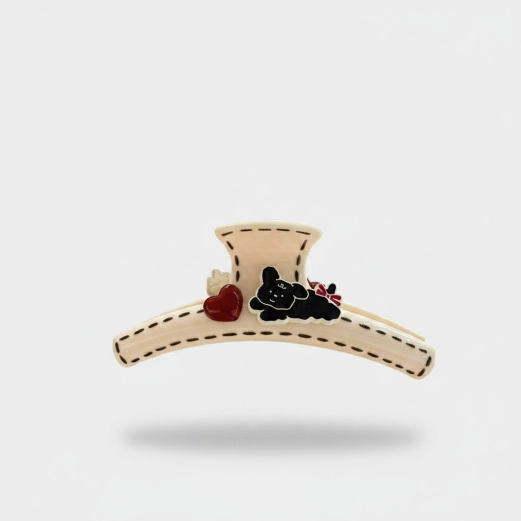 Cream Stitched Hair Claw With Charm Details