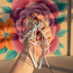 Elegant Ribbon Pearl Keychain with Bows - M390 Pink