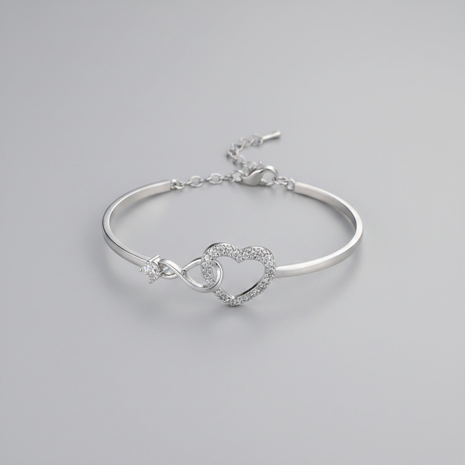 Gold Heart Rhinestone Bangle Bracelet