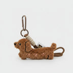 Fluffy Brown Dachshund Keychain With Bow Charms