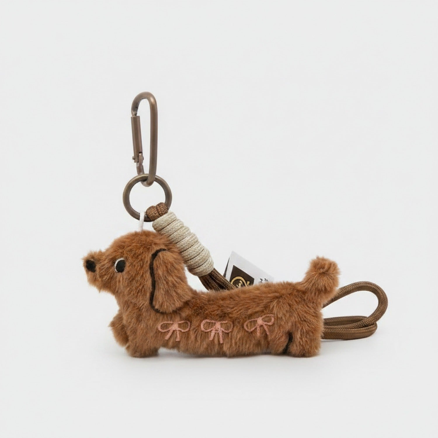 Fluffy Brown Dachshund Keychain With Bow Charms