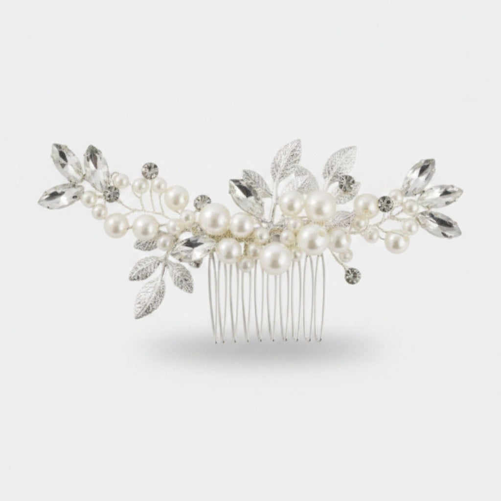 Pearl & Leaf Silver Hair Comb Silver Pearl
