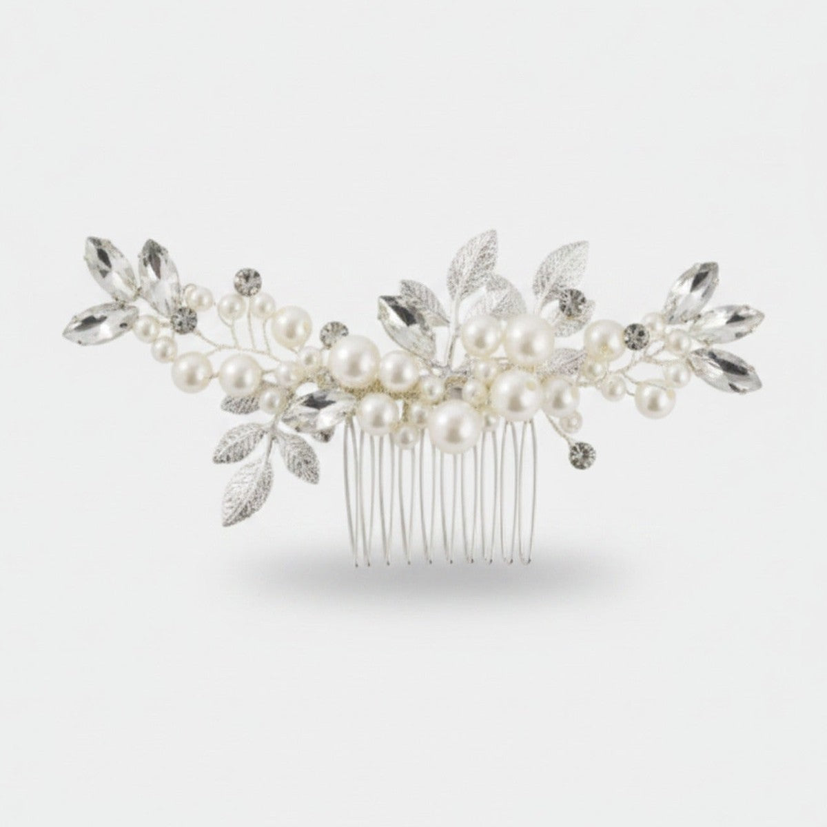 Pearl & Leaf Silver Hair Comb Silver Pearl