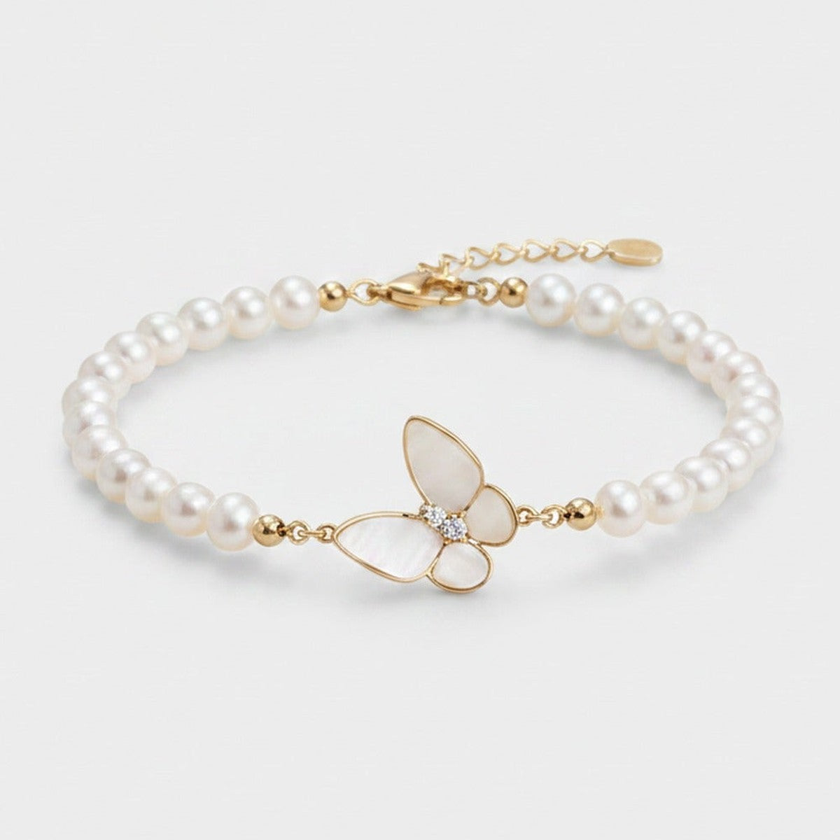 Pearl Beaded Butterfly Charm Bracelet Gold – jewelry (view 1)