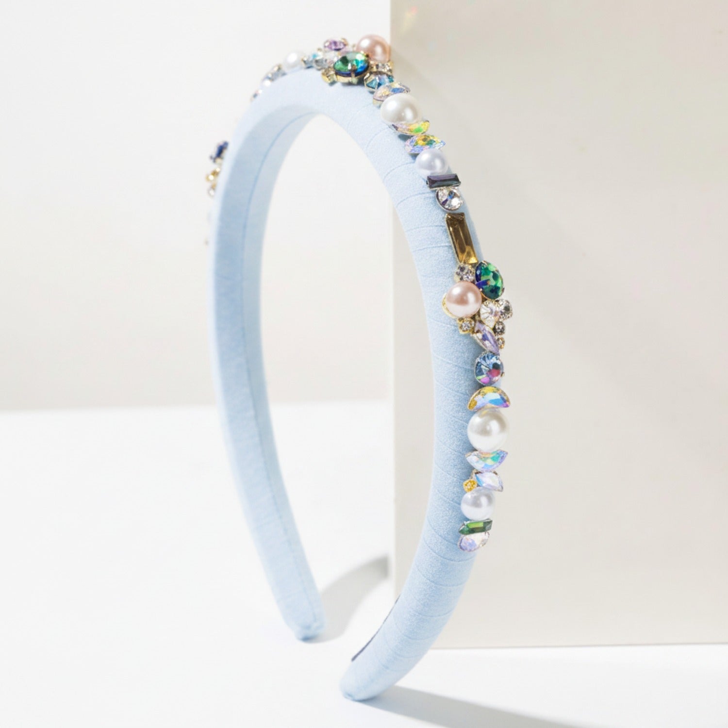 Light Blue Pearl Beaded Rhinestone Headband