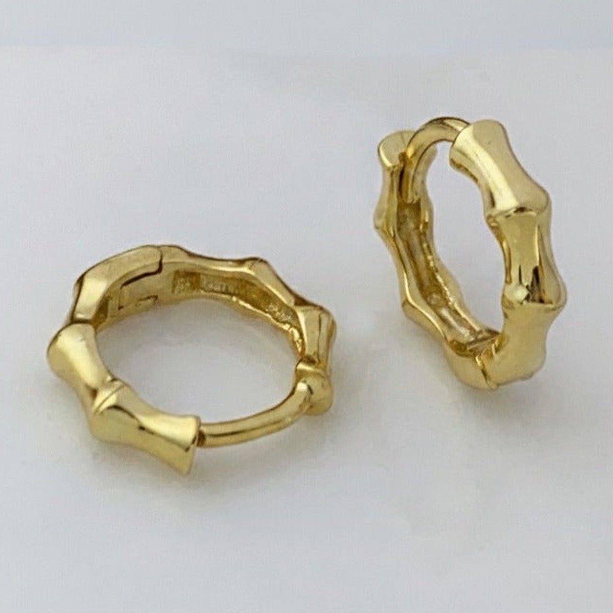 Bamboo Textured Mini Hoop Earrings - Gold