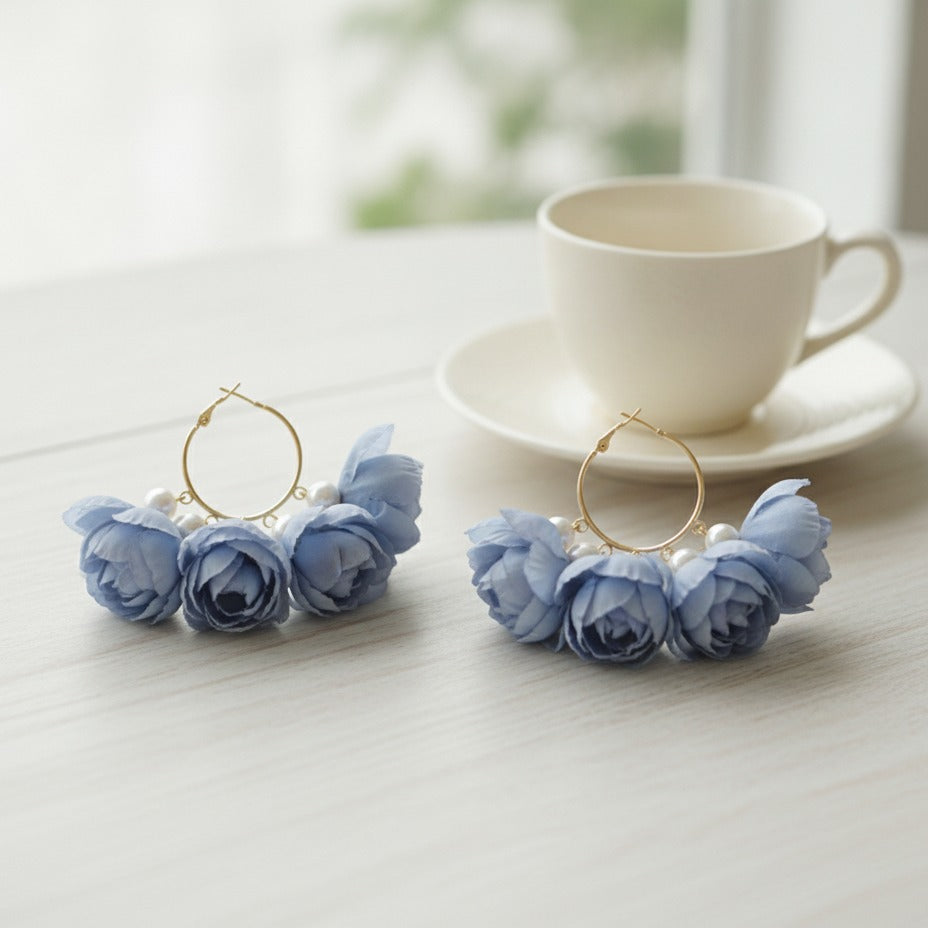 Pom Pom Petal Drop Earrings - Type 16