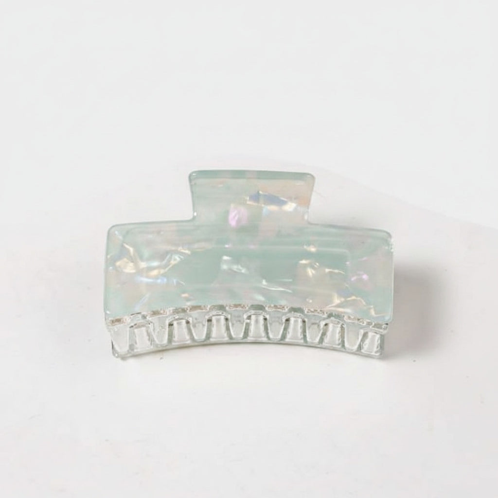 Iridescent Green Hair Claw With Ribbed Metal Base