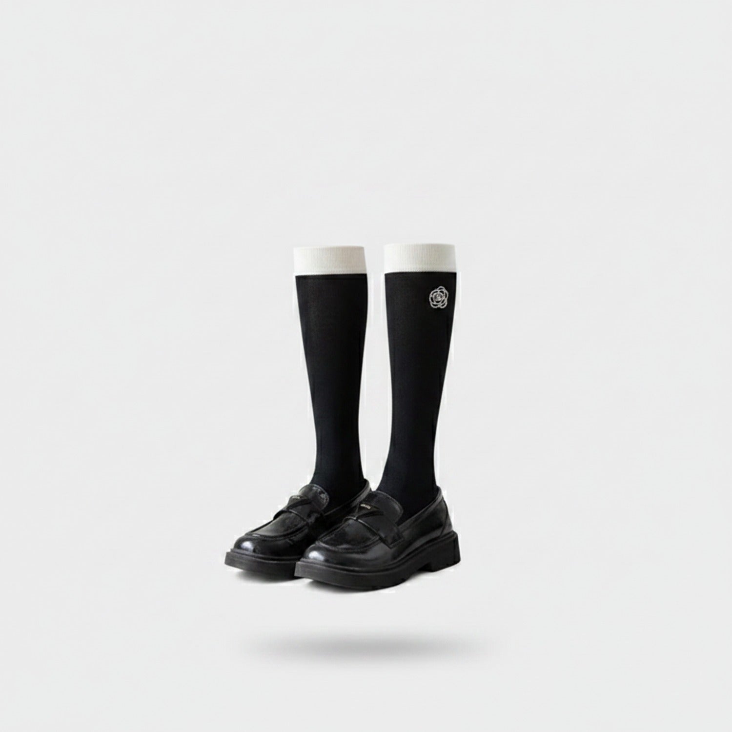 Black Knee High Socks With Cream Cuff