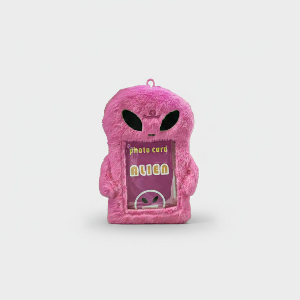 Pink Fuzzy Alien Photo Card Phone Charm