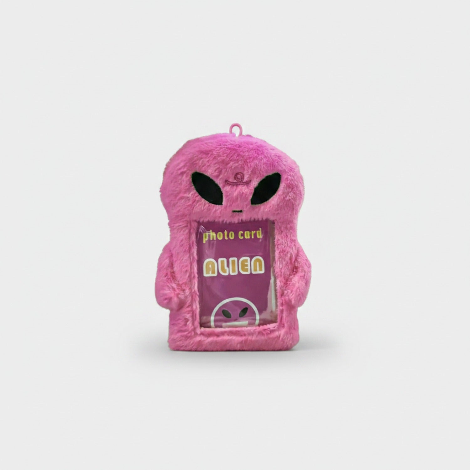 Pink Fuzzy Alien Photo Card Phone Charm