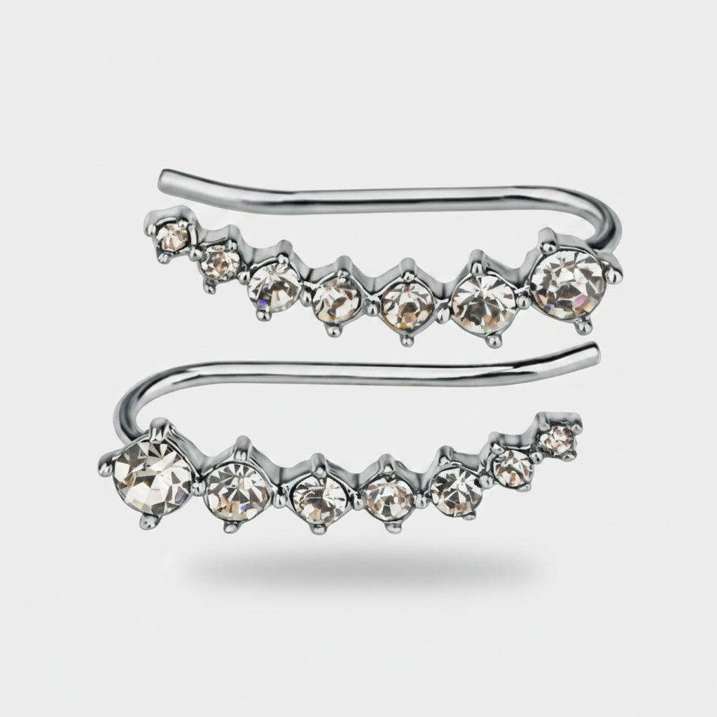 Silver Rhinestone Curved Ear Crawler Earrings