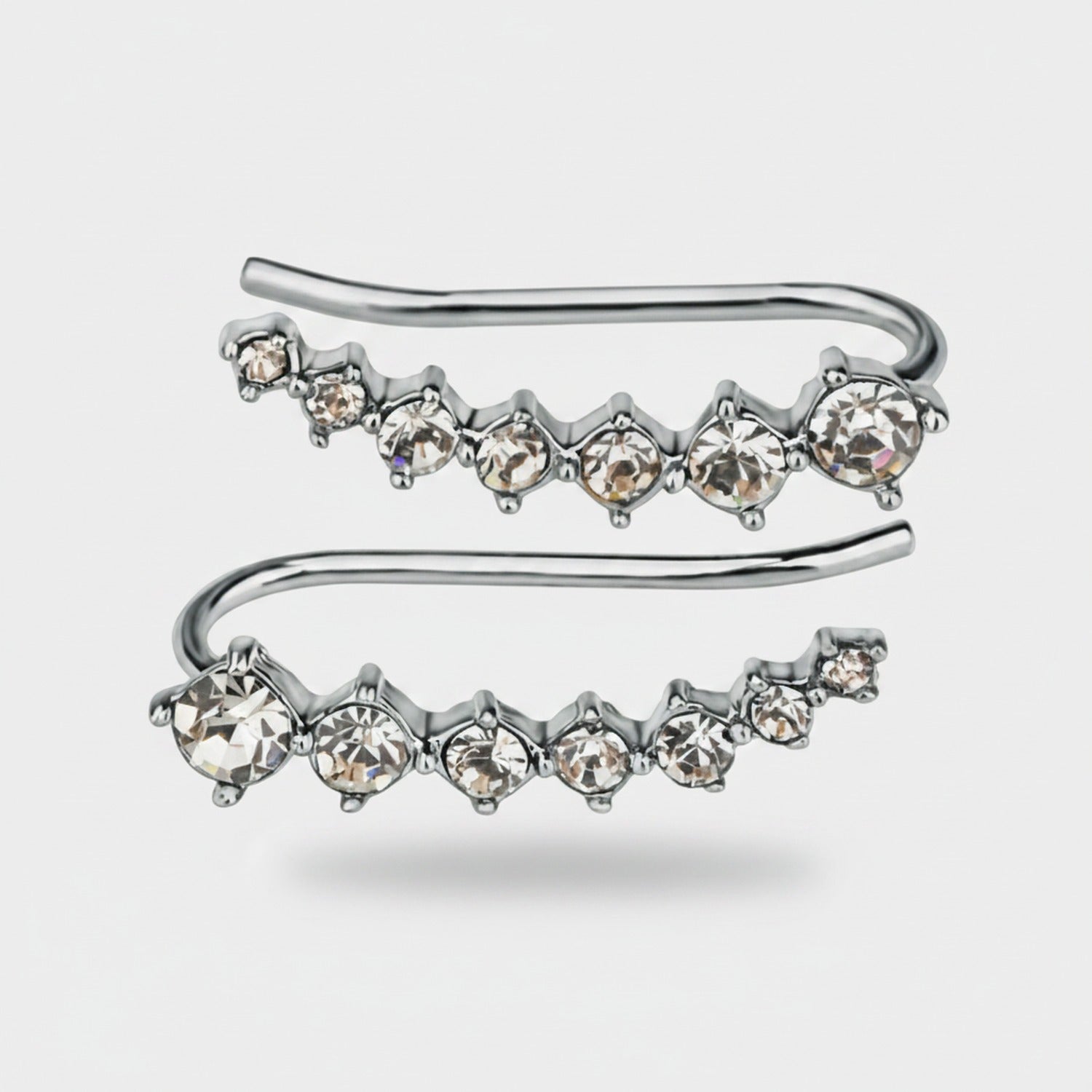 Silver Rhinestone Curved Ear Crawler Earrings