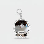Sad Cat Acrylic Keyring Charm with Teardrop