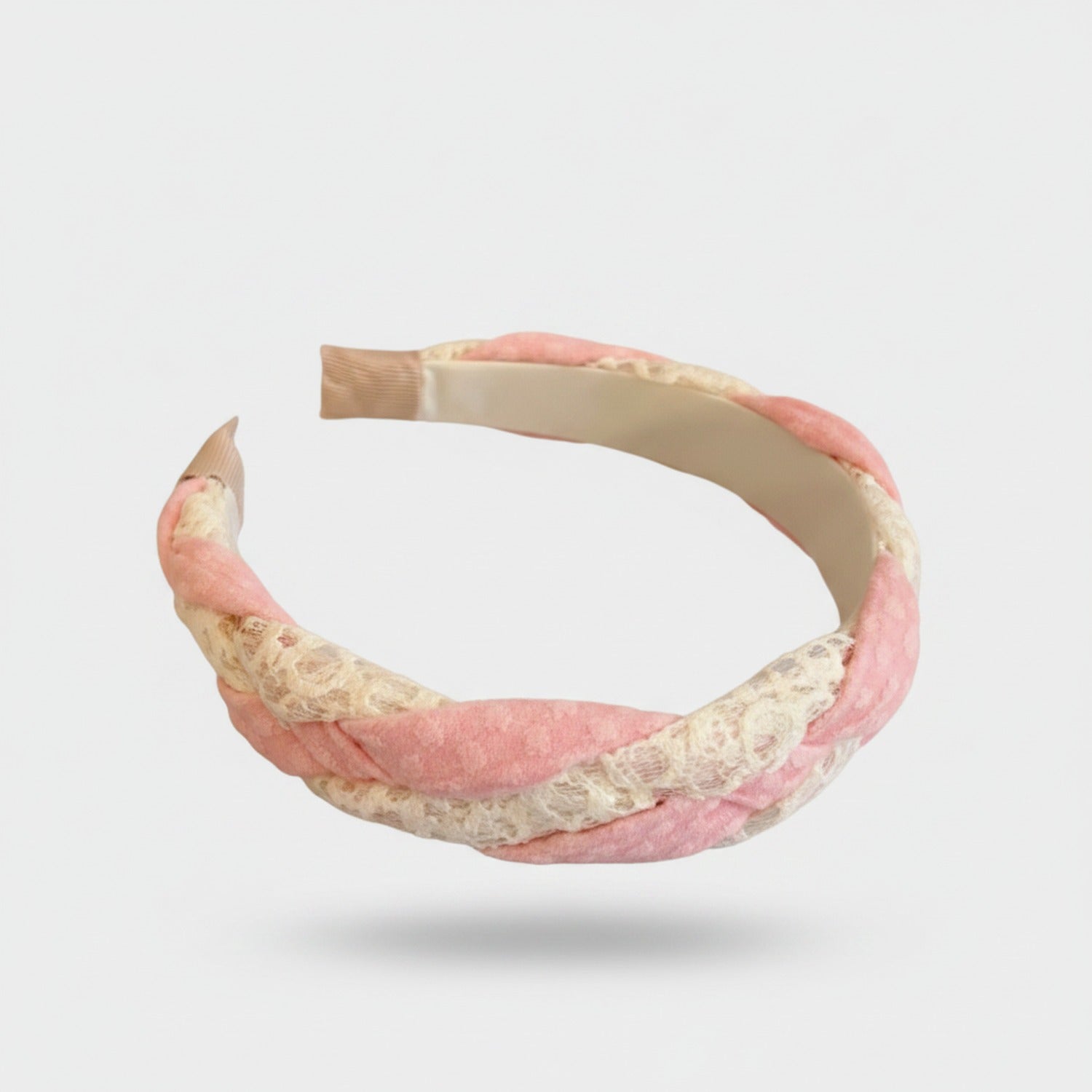 Twisted Lace Padded Headband Pink Cream